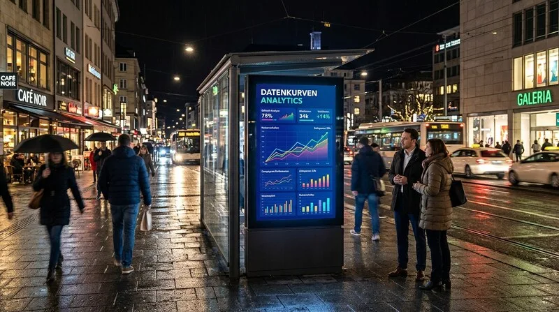 DOOH analytics data curves digital display bus stop night street programmatic outdoor advertising
