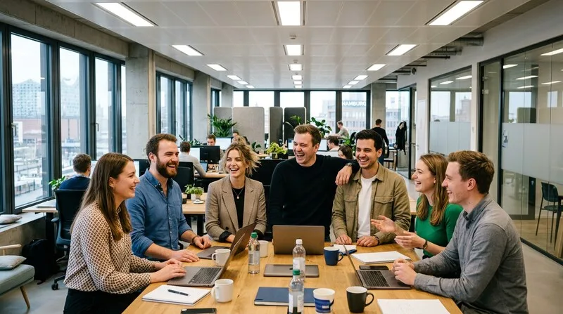 Employer branding team office employees happy culture