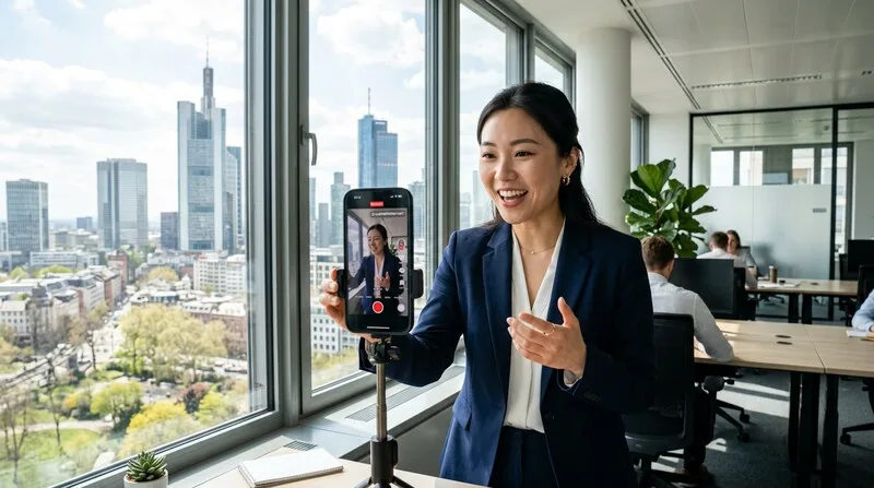 TikTok B2B company business filming content on smartphone marketing